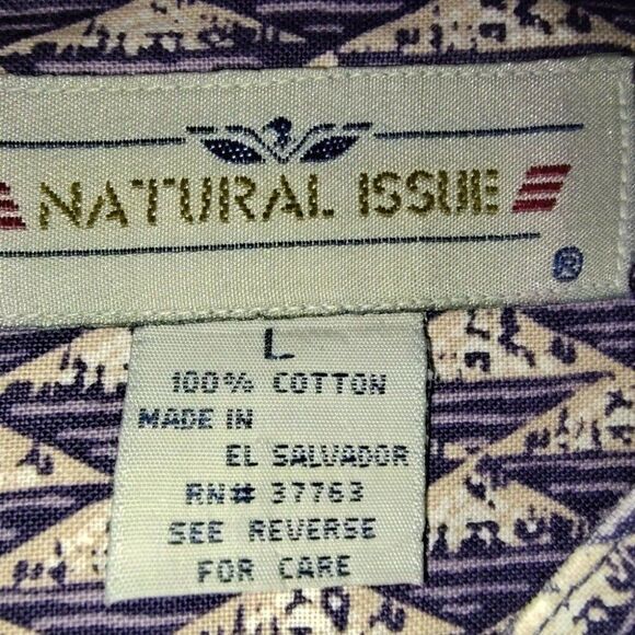 Natural Issue Large Shirt Band‎ Collar Button Geometric Diamond - Picture 2 of 5